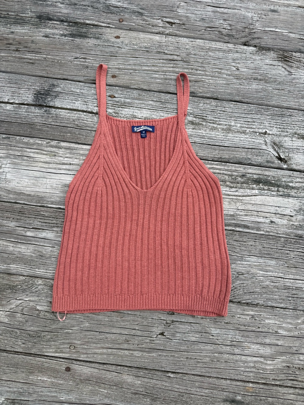 Ribbed Sweater Style V-Neck Tank Top in Dusty Rose
